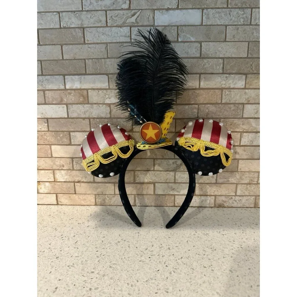Vintage Disney‎ Mickey Mouse Ears Band Director Headband Feather Pearls Disney